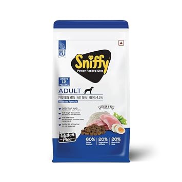 Sniffy Adult Dry Dog Food - 10 kg | Real Chicken & Egg Gluten Free for Dogs