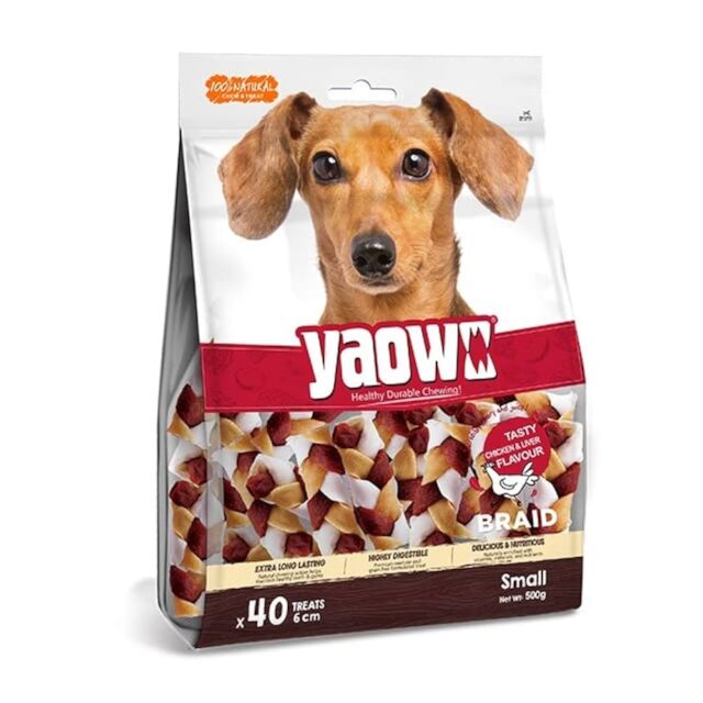 Gnawlers Yaowo Braid Chicken and Liver 500g Dog Treats (2.5")
