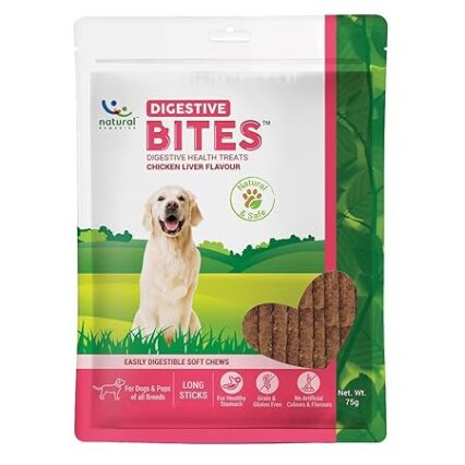 Natural Remedies Digestive Bites - Soft Chews Long Sticks for Dogs All Breeds, Chicken Liver Flavor, 75g (Pack of 2)