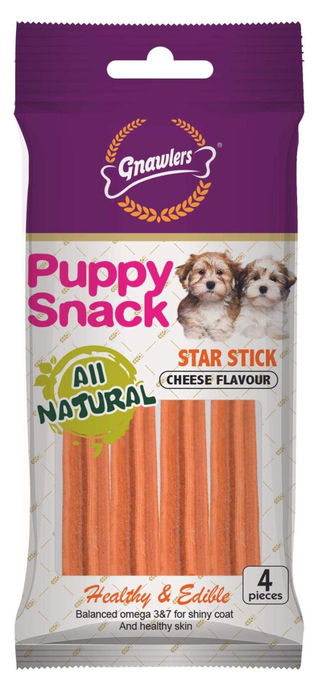 Gnawlers Puppy Snack Star Stick Cheese Flavoured Dog Treats, 80g (Pack of 3)
