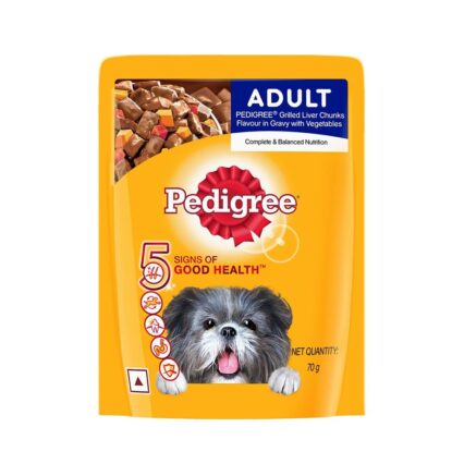 PEDIGREE Adult Wet Dog Food, Grilled Liver Chunks Flavour in Gravy with Vegetables,70g