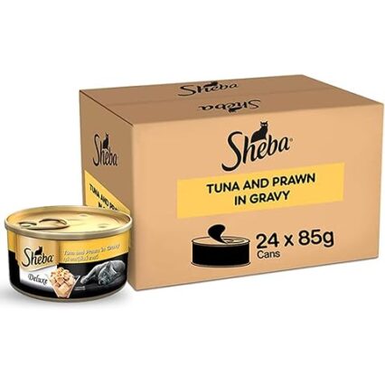 Sheba Deluxe Premium Adult (1+ Years) Wet Cat Food, Tuna and Prawns in Gravy, 85 g Can (Pack of 24)