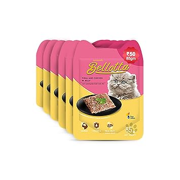 Bellotta Wet Food for Cats and Kittens, Tuna & Chicken in Jelly Kitten Pouch 85g, (Pack of 16)