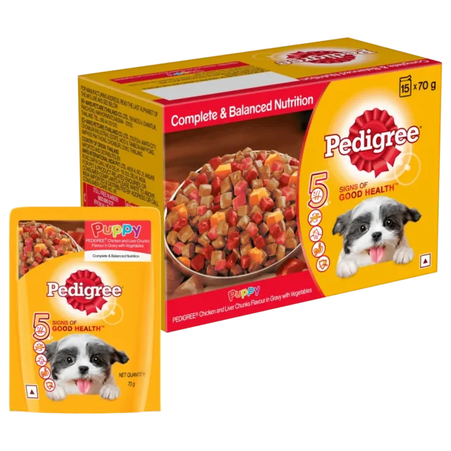 PEDIGREE Puppy Wet Dog Food, Chicken and Liver Chunks Flavor with Vegetables in Gravy Pouch, 70g - Image 8