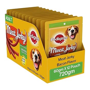 PEDIGREE MEAT JERKY Bacon Adult Dog Treat, 80g (Pack of 12)