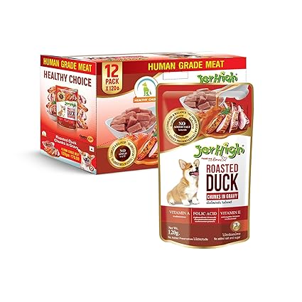 JerHigh Roasted Duck Chunks In Gravy Wet Pouch for Dog 120 gm (Pack of 48)