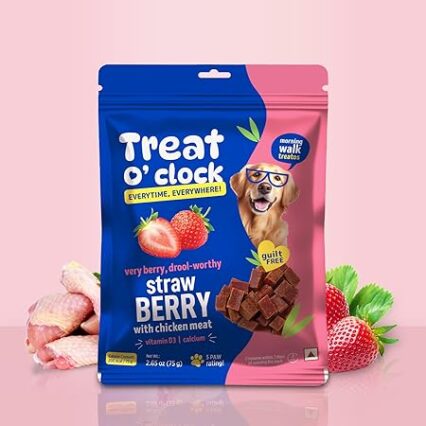 Natural Remedies Treat O'clock Strawberry with Chicken Meat Treats- 75 gm (Pack of 6)