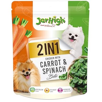 JerHigh 2 in 1 Chicken with Carrot & Spinach Bite for Dog All Life Stages, 380 gm