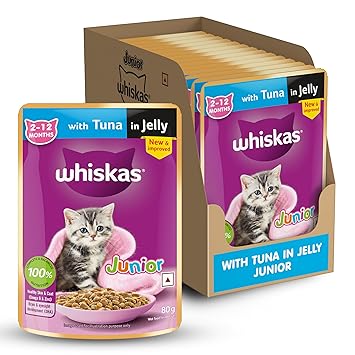 Whiskas Wet Food for Kittens (2-12 Months), Tuna in Jelly Flavour, 12 pouches (12 x 80g)