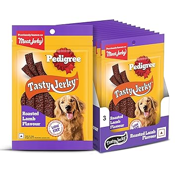 PEDIGREE MEAT JERKY Roasted Lamb Adult Dog Treat, 80g (Pack of 12)
