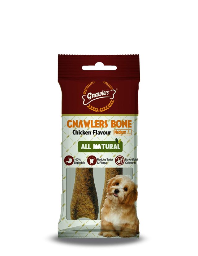 Gnawlers Chicken Medium Bones Treat - Rawhide Alternative 1 Pc for Dogs (Pack of 3)