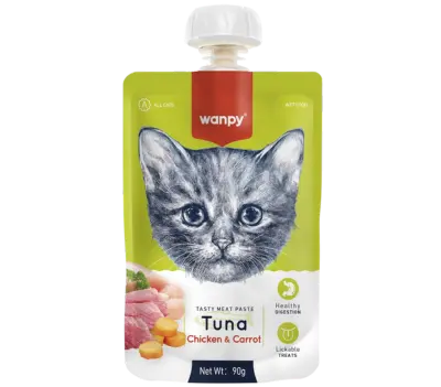 Wampy Lickable Creamy Meat Paste Cat Treats with Tuna Chicken & Carrot Flavours, 90g, (Pack of 12)