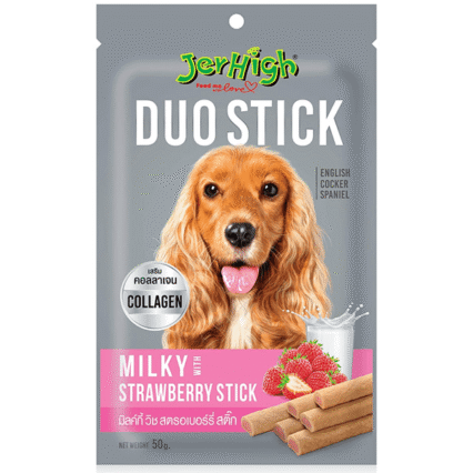 JerHigh Milky Strawberry Duo Stick Dog Treat, 50g (Pack of 12)