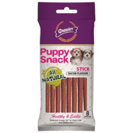 Gnawlers Puppy Snack Stick Bacon Flavoured Dog Treats, 80g (Pack of 6)