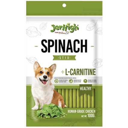 JerHigh Spinach Stix Fully Digestible High Protein Treats for Dogs, 100gm