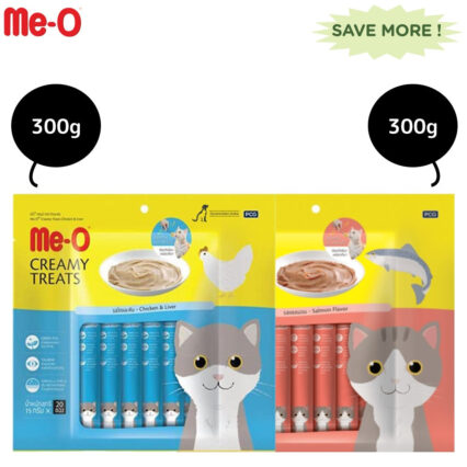 Me-O Creamy Salmon and Chicken & Liver Cat Treat Combo 2x300g (40 Pc)