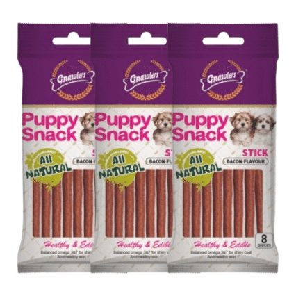 Gnawlers Puppy Snack Stick Bacon Flavoured Dog Treats, 80g (Pack of 3)