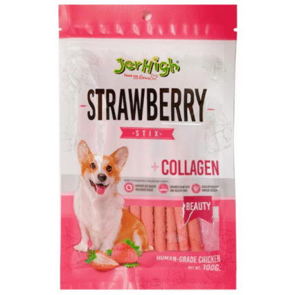 JerHigh Strawberry Stix Fully Digestible High Protein Treats for Dogs, 100gm