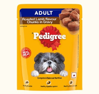 PEDIGREE Adult Wet Dog Food, Roasted Lamb Flavour Chunks in Gravy Pouch, 70g