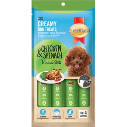 Smart Heart Creamy Dog Treats (Chicken & Spinach), 60g Pack of 12