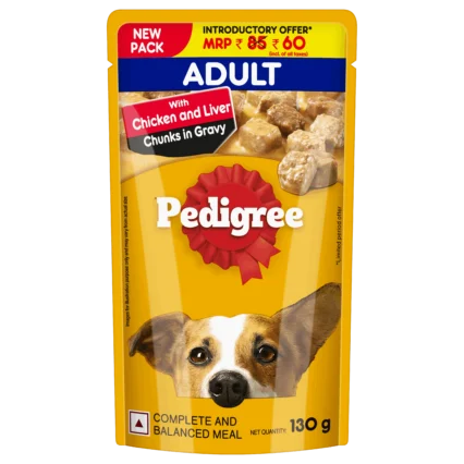 PEDIGREE Chicken & Liver Chunks in Gravy for Adult Dogs Wet Food 130 gm