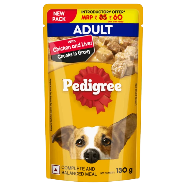 PEDIGREE Chicken & Liver Chunks in Gravy for Adult Dogs Wet Food 130 gm