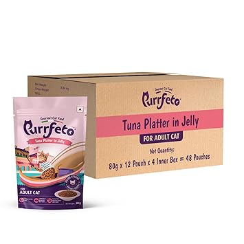 Purrfecto Wet Cat Food with Tuna Platter in Jelly, 80g (Pack of 48)