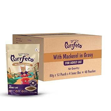 Purrfecto Wet Cat Food with Mackerel in Gravy, 80g (Pack of 48)