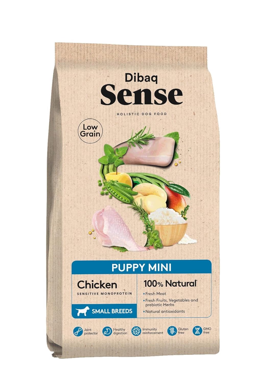 Dibaq Sense Low Grain Puppy Mini Food with Fresh Chicken Dog Food, 2kg